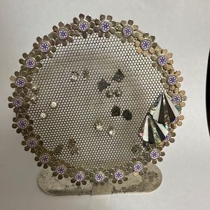 Earring tree- metal with purple flowers. Does not include earrings.